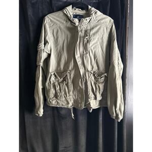 American Eagle Hooded Jacket Womens Large Utility Lightweight Cotton Military